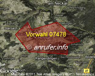 Vorwahlkarte 07478 – Hirrlingen
