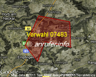 Vorwahlkarte 07483 – Horb-Mühringen