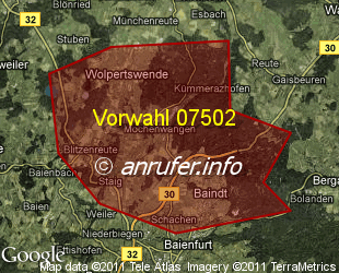Vorwahlkarte 07502 – Wolpertswende