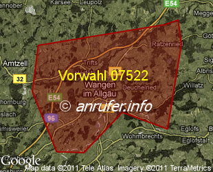 Vorwahlkarte 07522 – Wangen im Allgäu