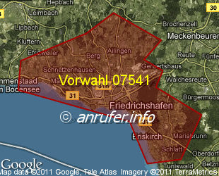Vorwahlkarte 07541 – Friedrichshafen
