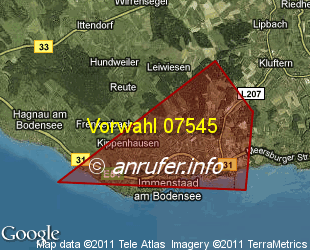 Vorwahlkarte 07545 – Immenstaad am Bodensee