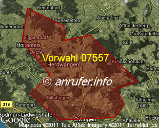 Vorwahlkarte 07557 – Herdwangen-Schönach