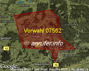 Vorwahlkarte 07562 – Isny im Allgäu