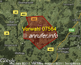 Vorwahlkarte 07564 – Bad Wurzach