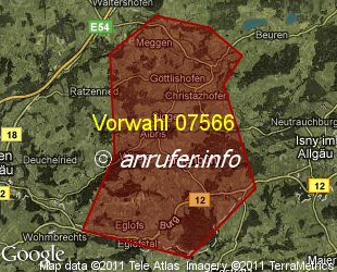 Vorwahlkarte 07566 – Argenbühl