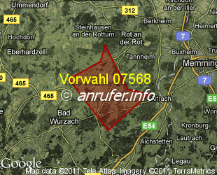 Vorwahlkarte 07568 – Bad Wurzach-Hauerz