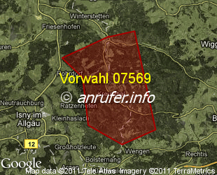 Vorwahlkarte 07569 – Isny-Eisenbach