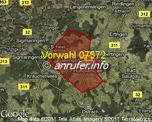 Vorwahlkarte 07572 – Mengen Württ