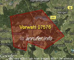 Vorwahlkarte 07576 – Krauchenwies