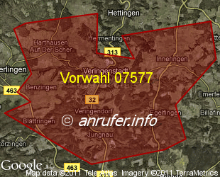 Vorwahlkarte 07577 – Veringenstadt