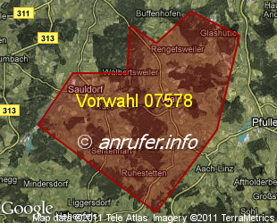 Vorwahlkarte 07578 – Wald Hohenz