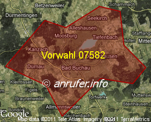 Vorwahlkarte 07582 – Bad Buchau