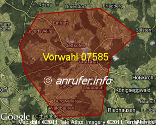 Vorwahlkarte 07585 – Ostrach