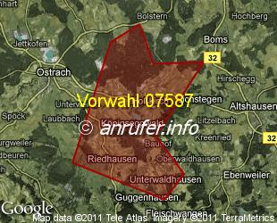 Vorwahlkarte 07587 – Hosskirch