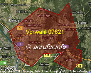 Vorwahlkarte 07621 – Lörrach