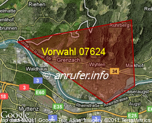 Vorwahlkarte 07624 – Grenzach-Wyhlen