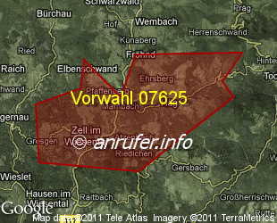 Vorwahlkarte 07625 – Zell im Wiesental