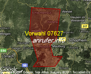 Vorwahlkarte 07627 – Steinen Kr Lörrach