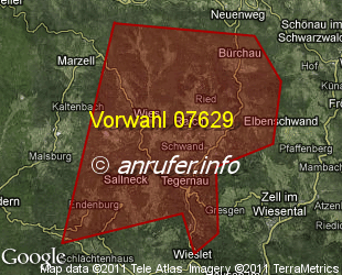 Vorwahlkarte 07629 – Tegernau Baden