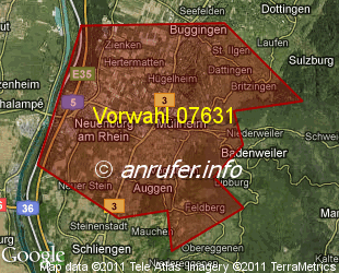 Vorwahlkarte 07631 – Müllheim Baden