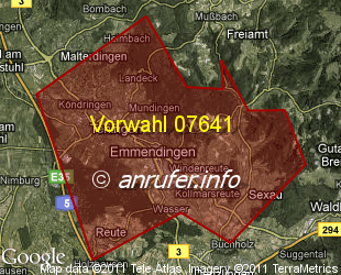 Vorwahlkarte 07641 – Emmendingen