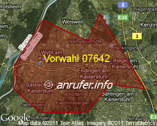 Vorwahlkarte 07642 – Endingen Kaiserstuh
