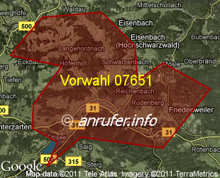 Vorwahlkarte 07651 – Titisee-Neustadt