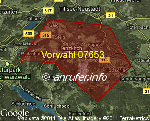 Vorwahlkarte 07653 – Lenzkirch