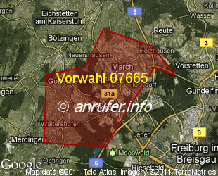 Vorwahlkarte 07665 – March Breisgau