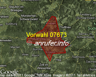 Vorwahlkarte 07673 – Schönau im Schwarzwald