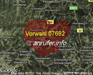 Vorwahlkarte 07682 – Elzach