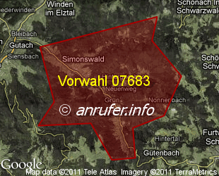 Vorwahlkarte 07683 – Simonswald