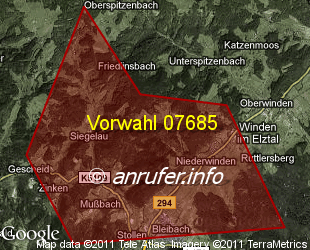 Vorwahlkarte 07685 – Gutach-Bleibach