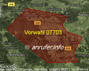 Vorwahlkarte 07703 – Bonndorf im Schwarzwald