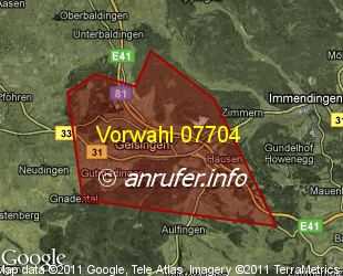 Vorwahlkarte 07704 – Geisingen Baden