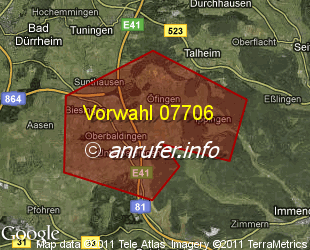 Vorwahlkarte 07706 – Oberbaldingen