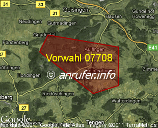 Vorwahlkarte 07708 – Geisingen-Leipferdingen