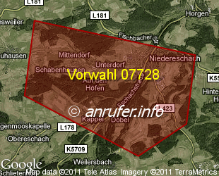 Vorwahlkarte 07728 – Niedereschach