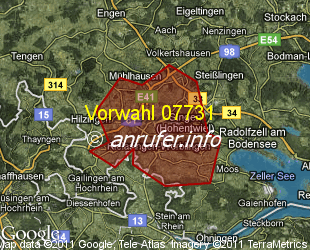 Vorwahlkarte 07731 – Singen Hohentwiel