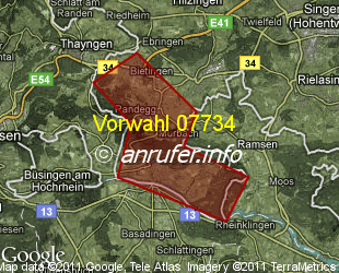 Vorwahlkarte 07734 – Gailingen