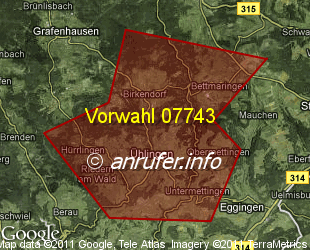 Vorwahlkarte 07743 – Ühlingen-Birkendorf