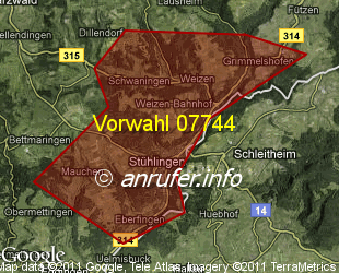 Vorwahlkarte 07744 – Stühlingen
