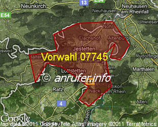Vorwahlkarte 07745 – Jestetten