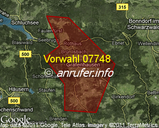Vorwahlkarte 07748 – Grafenhausen Hochschwarzw