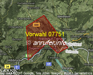 Vorwahlkarte 07751 – Waldshut