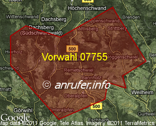 Vorwahlkarte 07755 – Weilheim Kr Waldshut