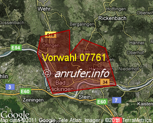 Vorwahlkarte 07761 – Bad Säckingen