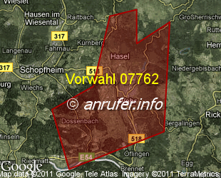 Vorwahlkarte 07762 – Wehr Baden