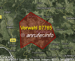 Vorwahlkarte 07765 – Rickenbach Hotzenw